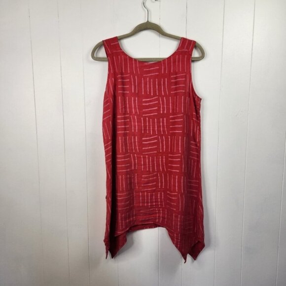 Vintage 90s Pink 100% Linen Shift Dress Sleeveless Pockets Lagenlook Summer Boho - Picture 2 of 13